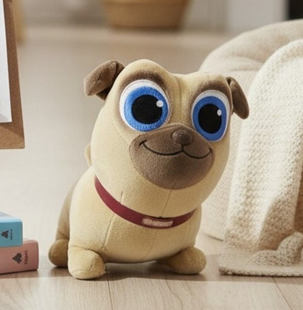 Disney Store Puppy Dog Pals Rolly Pug 12" Tan Plush Stuffed Animal Blue Eyes